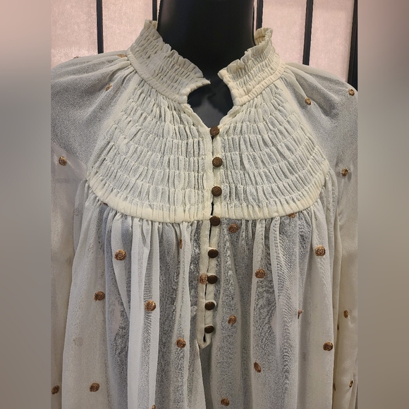🌼🌼 Free People Gregorian Polka Dot Blouse sz XS - Picture 4 of 10